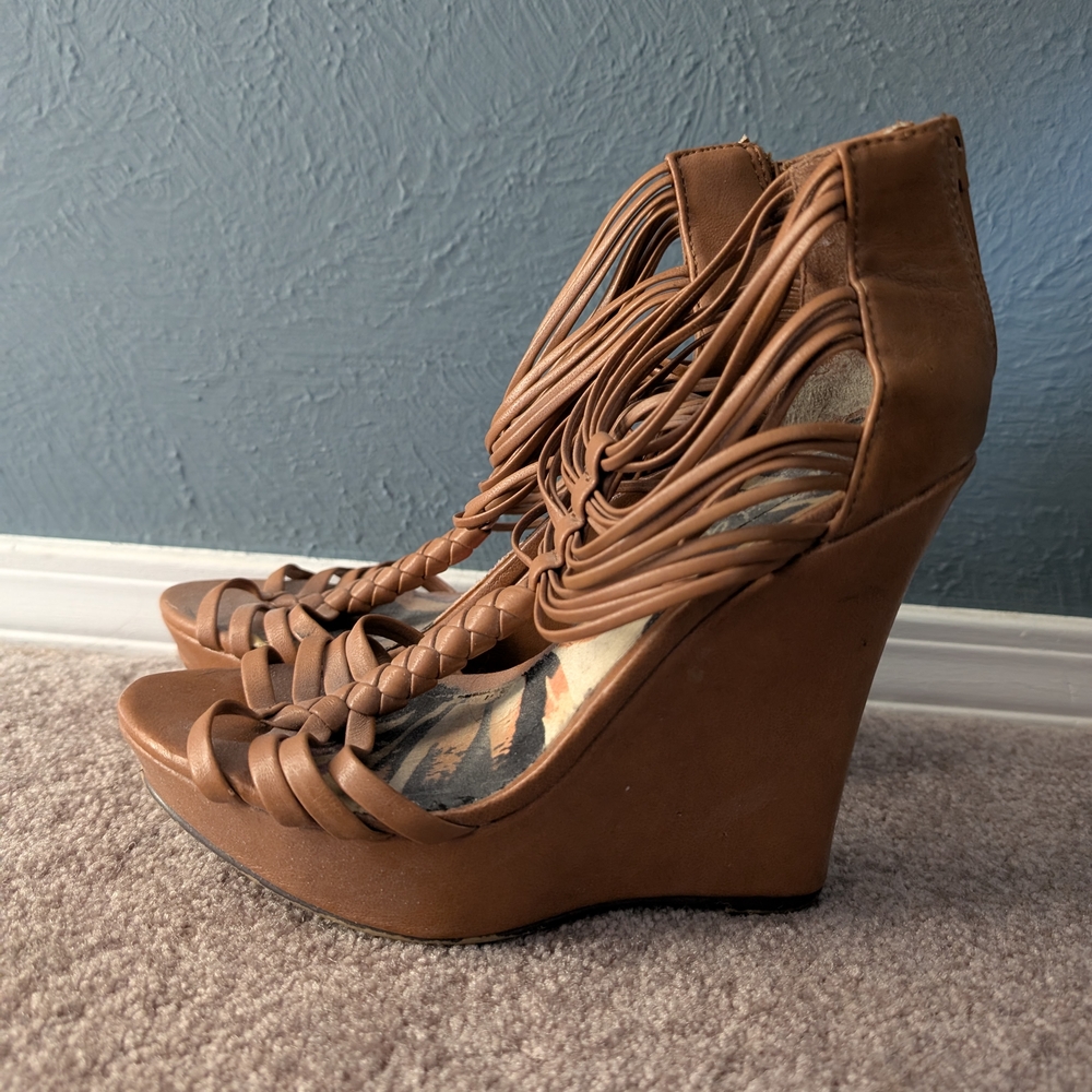 Michael Antonio Brown Wedge Sandals with Strappy Design